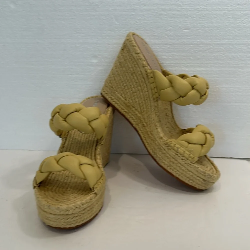 Kenneth Cole Olivia Braided Espadrille Wedge Sandals Yellow Size 9 NWOT